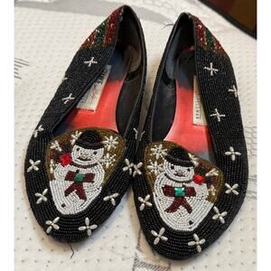 Vintage Frankie and Baby Beverly Feldman Beaded Christmas Snowman Flats 8B